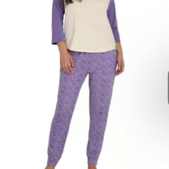 NWT Eddie Bauer Purple and Cream Pajama Set size medium - Picture 2 of 7